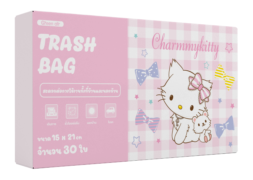 ถุงพลาสติกหูหิ้วพิมพ์ลาย [ถุงขยะ] 15 x 21 ซม. 30 ใบ ชาร์มี่ คิตตี้