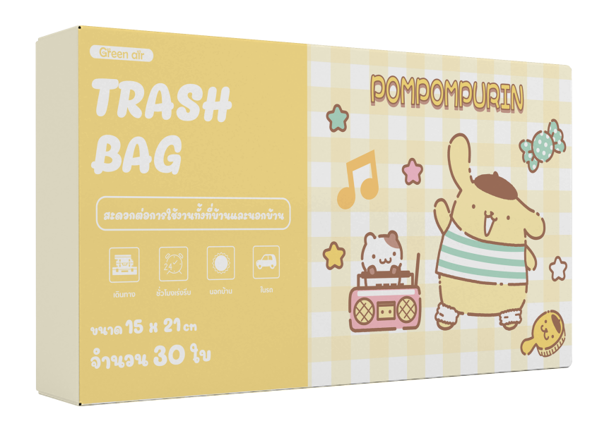 ถุงพลาสติกหูหิ้วพิมพ์ลาย [ถุงขยะ] 15 x 21 ซม. 30 ใบ ปอมปอมปูริน
