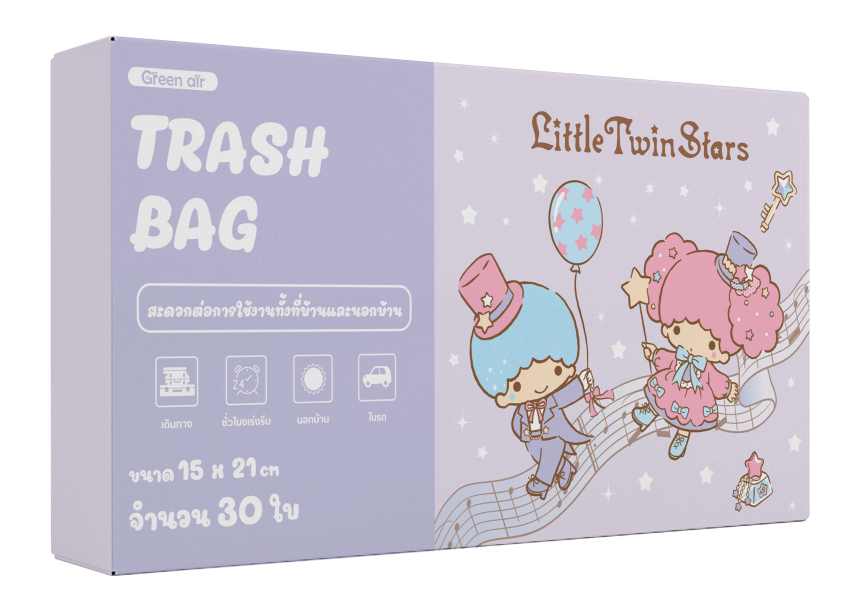 ถุงพลาสติกหูหิ้วพิมพ์ลาย [ถุงขยะ] 15 x 21 ซม. 30 ใบ ลิตเติ้ล ทวินสตาร์