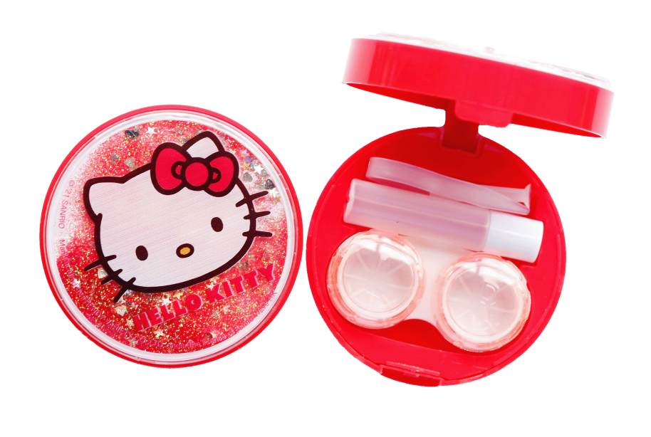 ตลับคอนแทคเลนส์ แบบกลมกลิตเตอร์ ลาย Hello Kitty Head