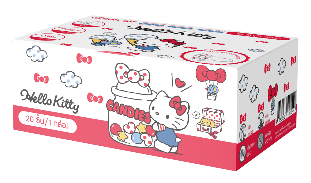 หน้ากากอนามัย 3D สำหรับเด็ก 20 ชิ้น ลาย Hello Kitty โหลแก้ว