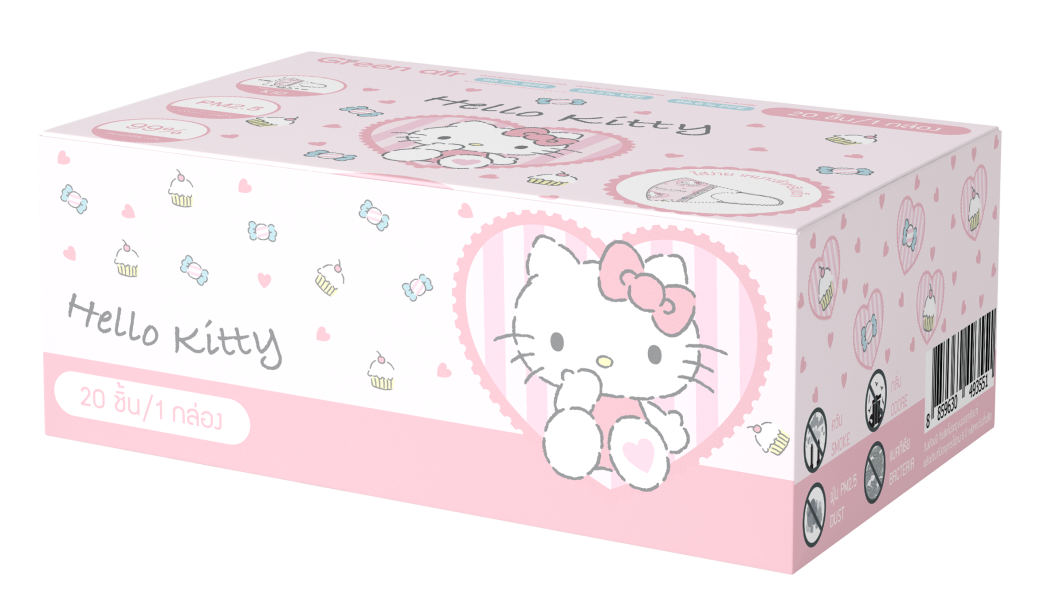 หน้ากากอนามัย 3D สำหรับเด็ก 20 ชิ้น ลาย Hello Kitty คัพเค้ก