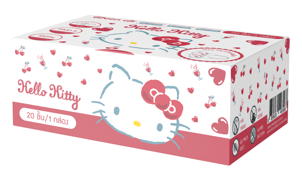 หน้ากากอนามัย 3D สำหรับเด็ก 20 ชิ้น ลาย Hello Kitty เชอร์รี่