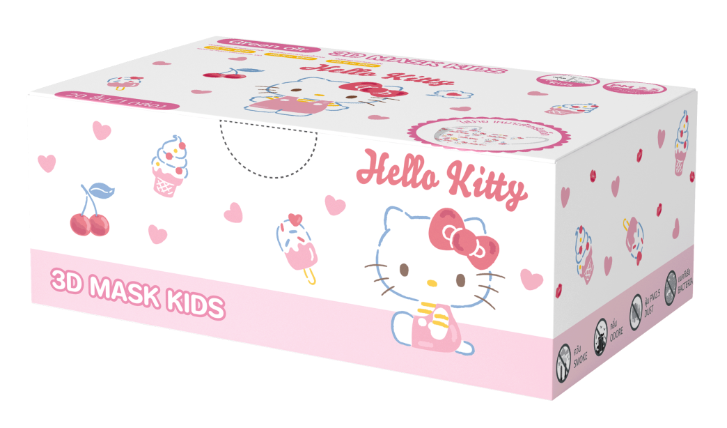 หน้ากากอนามัย 3D สำหรับเด็ก 20 ชิ้น ลาย Hello Kitty ฟรุ้ตตี้