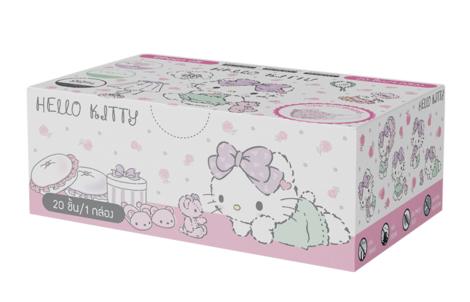 หน้ากากอนามัย 3D สำหรับเด็ก 20 ชิ้น ลาย Hello Kitty โบว์