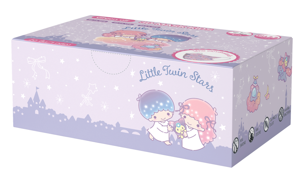 หน้ากากอนามัย 3D สำหรับเด็ก 20 ชิ้น ลาย Little Twin Stars Night