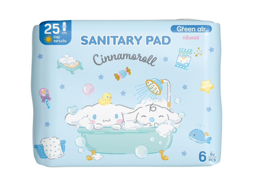 ผ้าอนามัย แบบมีปีก ลาย Cinnamoroll ขนาด 25 ซม. 6 ชิ้น