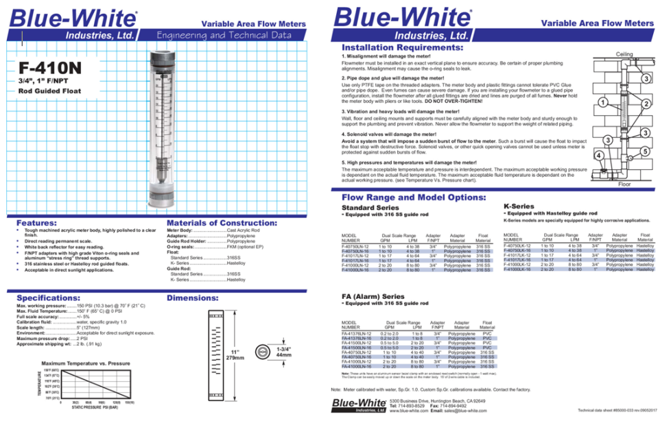 FLOWMETER F-410 SERIES [BLUEWHITE]