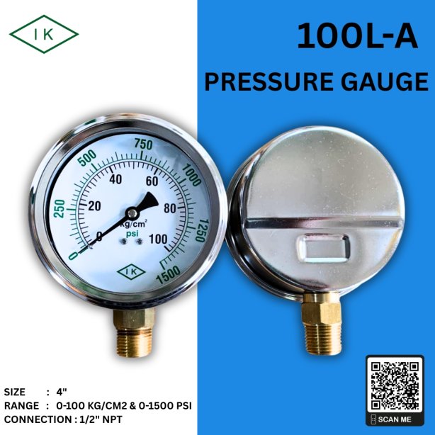 &quot;IK&quot; Pressure Gauge 0-100 KG/CM2 &amp; 0-1500 PSI
