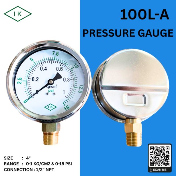 &quot;IK&quot; Pressure Gauge  0-1 KG/CM2 &amp; 0-15 PSI
