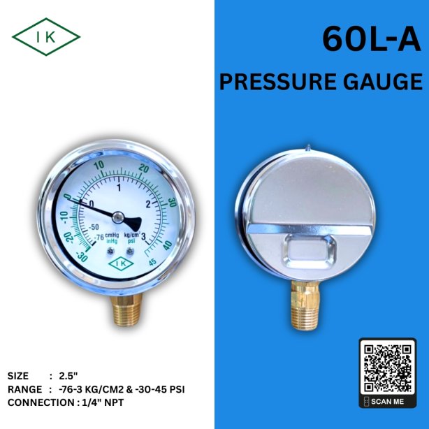 IK Compound Gauge -76 cmhg-3 kg/cm2 & -30 inhg-45 psi