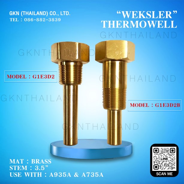 WEKSLER BRASS THERMOWELL G1E3D2 & G1E3D2B