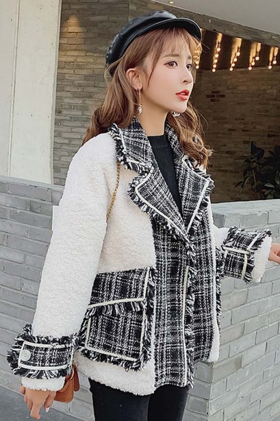 เช่าเสื้อโค้ทผู้หญิง รุ่น  Sherwin Willams Greek Villa &amp; Jet Black Plaid Jacket  0912GCS649FAWH3XL1