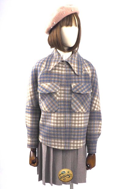 เช่าเสื้อโค้ทผู้หญิง รุ่น  Flint Blue Flower Madras  Pea Jacket	902GJS261FABRF1