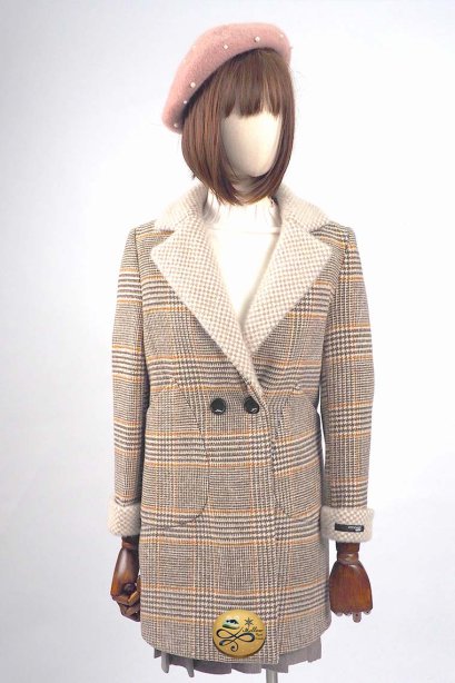 เช่าเสื้อโค้ทผู้หญิง รุ่น  Cinnamon Penny Parchment Houndstooth Pea Coat	902GCL227FABRS1