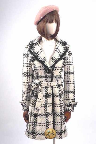 เช่าเสื้อโค้ทผู้หญิง รุ่น  Grease and white flour Plaid breasted Coat  0908GCL489FABWM1