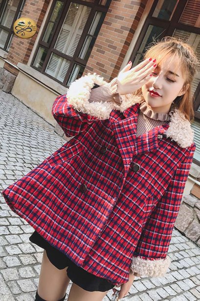 เช่าเสื้อโค้ทผู้หญิง รุ่น  British Red Plaid Mantel Coat   905GCS423FARES1