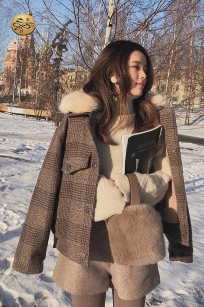 เช่าเสื้อโค้ทผู้หญิง รุ่น   Faux Fur Woolen short Brown Coat 	905GCS458FABR3XL1