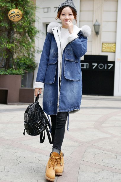 เช่าเสื้อกันหนาวรุ่น Fur Faux Denim Coat	0909GCL508FABL