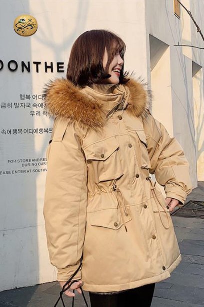 เช่าเสื้อขนเป็ด รุ่น    Mellow Peach Fur Hooded Down Jacket	0909GCL522DSBR6XL1