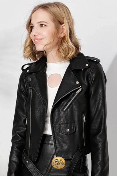 เช่าแจ็คเก็ตหนัง รุ่น Raven Faux Leather Jacket 909GJP2134JPBKL1