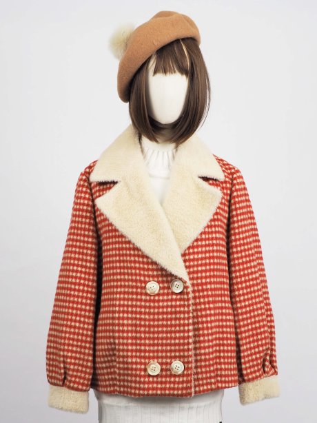 เช่าเสื้อโค้ทผู้หญิง รุ่น   Burgundy Plaid Pea Coat  902GJS222FAREM1