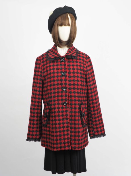 เช่าเสื้อโค้ทผู้หญิง รุ่น Adrenaline Rush and Bristol Black Harlequin check Coat 	2009GCL843FARE1