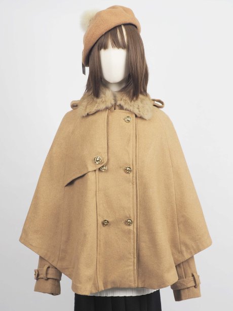 เช่าเสื้อโค้ทผู้หญิง รุ่น Fox Fur Collar  Pecan Brown Cape Coat	2009GCL841FABR1