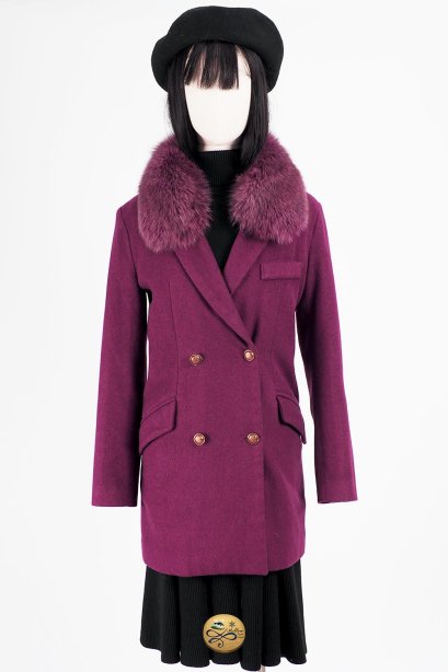 เช่าเสื้อโค้ทผู้หญิง รุ่น  Fox Fur collar Purple Sapphire Coat 2008GCL803FAPP1