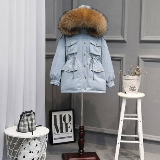 เช่าเสื้อขนเป็ดรุ่น   Carolina Fur Hooded Down Jacket 	0909GCL516DSBL6XL1