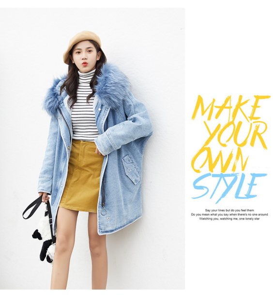 เช่าเสื้อกันหนาว รุ่น  Fur Faux Denim Coat  901GJY034FABL2XL1