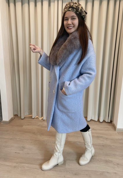 เช่าเสื้อโค้ทผู้หญิง รุ่น Fox Fur collar Tempting Turquoise  Long Coat  2006GCL718FABL1