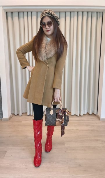 เช่าเสื้อโค้ทผู้หญิง รุ่น Fox Fur collar Pine Cone breasted Coat  2006GCL736FABR1