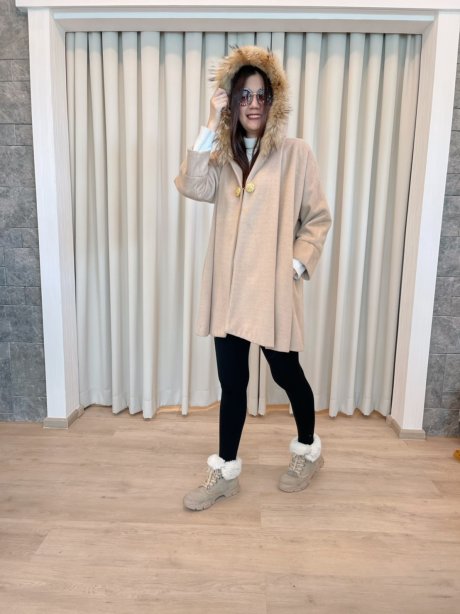 เช่าเสื้อโค้ทผู้หญิง  รุ่น  Winter Wheat Hoodie Single Breasted Coat  2107GCL1360FABR1