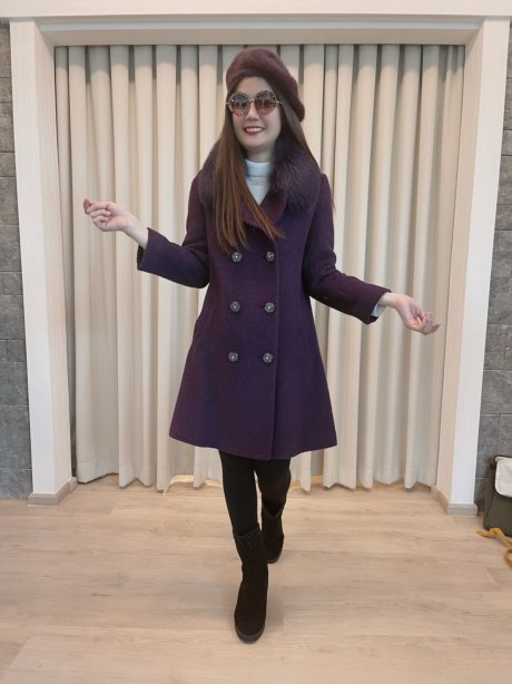 เช่าเสื้อโค้ทผู้หญิง รุ่น  Fox Fur collar Pillow Purple Coat   2008GCL799FAPP1