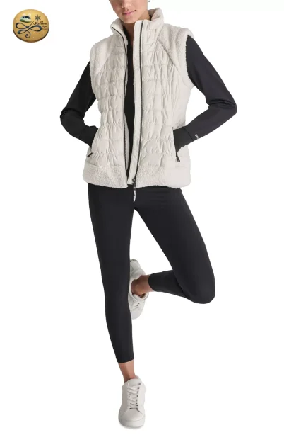 เช่าเสื้อกันหนาว รุ่น DKNY Sport Sherpa-Trim Puffer Vest - Ivory WINTERCLOTHFA0151