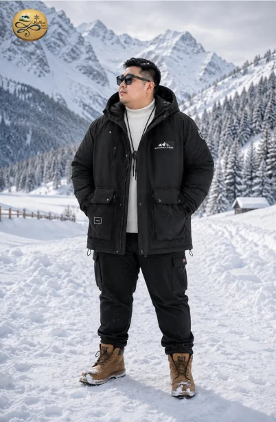 เช่าเสื้อกันหนาว รุ่น  Black Plus Size Hooded Padded Jacket WINTERCLOTHFA0111