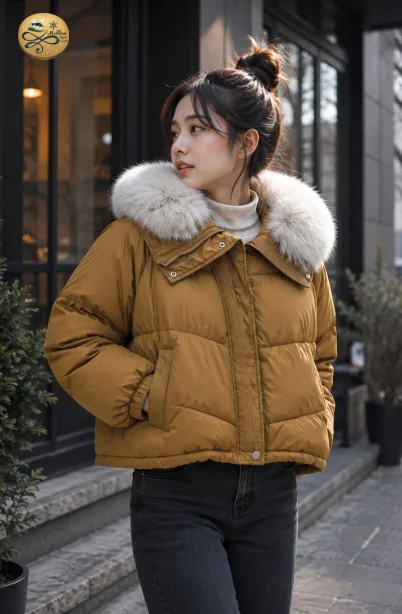 เช่าเสื้อกันหนาว รุ่น Mocha Fur Hooded Puffer Jacket WINTERCLOTHFA0103