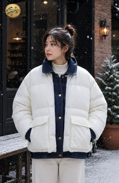 เช่าเสื้อกันหนาว รุ่น Denim Contrast Puffer Jacket WINTERCLOTHFA0121