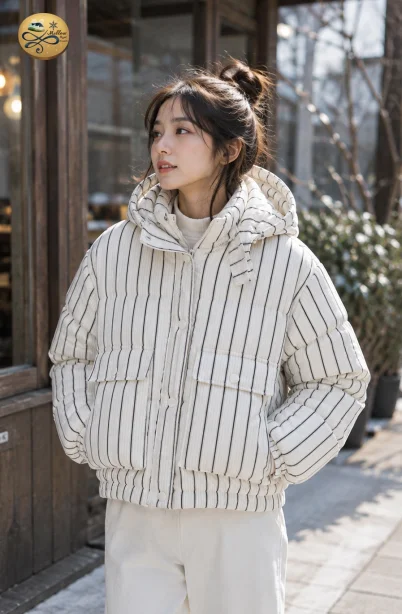 เช่าเสื้อกันหนาว รุ่น Urban Stripe Hooded Puffer Jacket WINTERCLOTHFA0104
