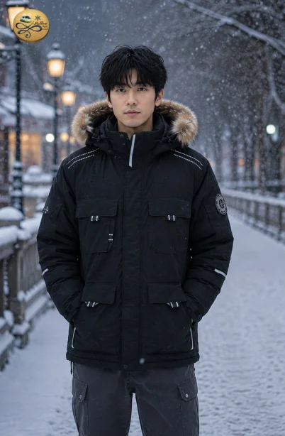 เช่าเสื้อกันหนาว Men’s Black Fur Hood Winter Parka WINTERCLOTHFA0124