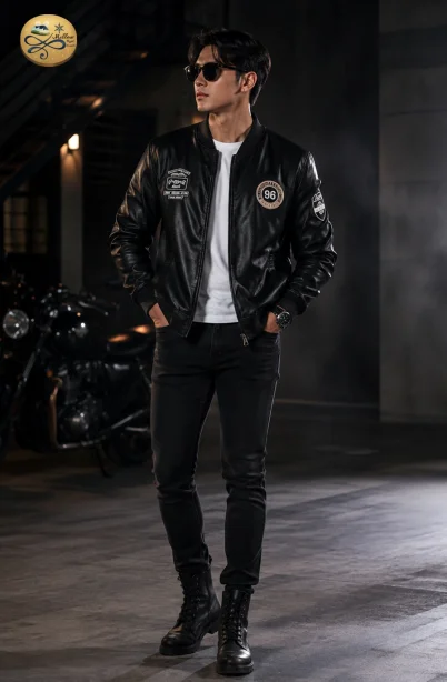 เช่าเสื้อกันหนาว รุ่นแจ็กเกตหนังบุขนด้านใน สีดำ Leather Jacket WINTERCLOTHFA0279