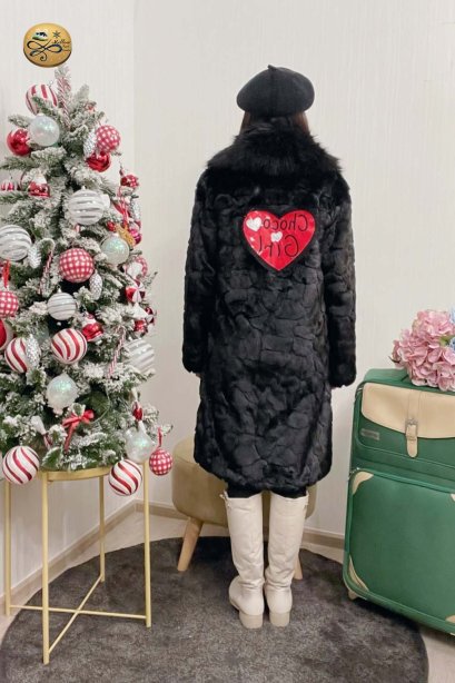เช่าเสื้อโค้ทผู้หญิง  รุ่น  ฺBlack Onyx Faux Fur Coat	2105GCF1053FABK1