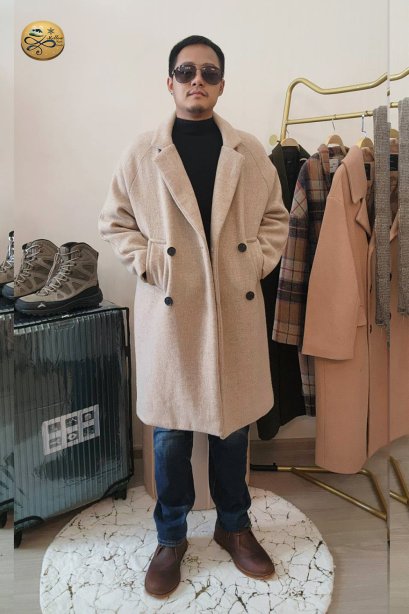 เช่าเสื้อโค้ทผู้ชาย  รุ่น  Cuban Brown Sand Double Breasted Coat 	2107GCL1133FABR1