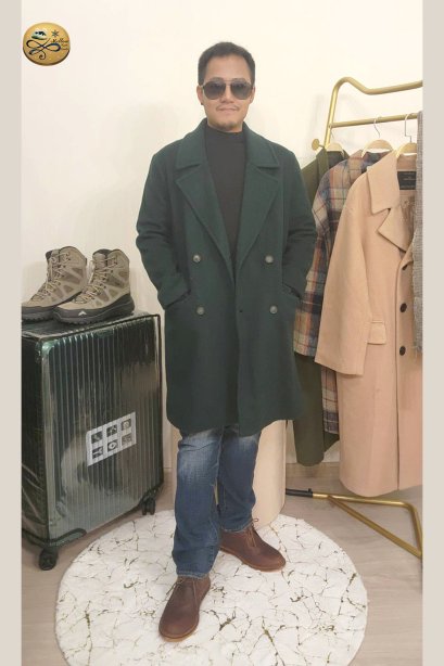 เช่าเสื้อโค้ทผู้ชาย  รุ่น  Black Green Forest Double Breasted Coat	2107GCL1134FAGN1