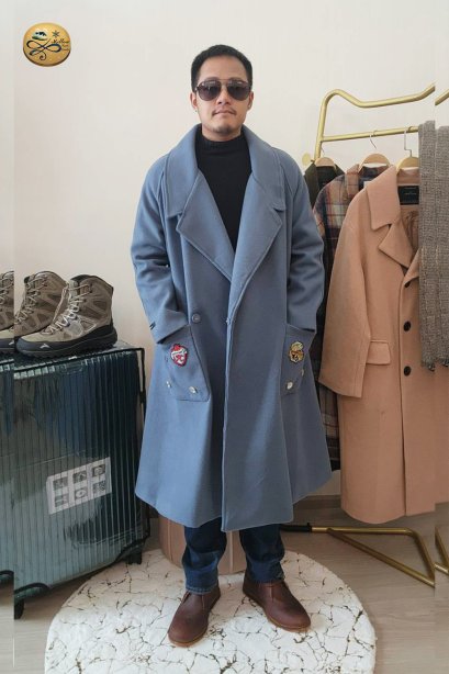 เช่าเสื้อโค้ทผู้ชาย รุ่น Whispy Blue Single Breasted Coat	 2107GCL1162FABL1