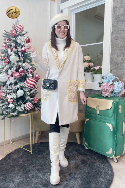 เช่าเสื้อโค้ทผู้หญิง รุ่น Blanc de Blanc Brown Single Breasted Coat	2107GCL1183FACR1