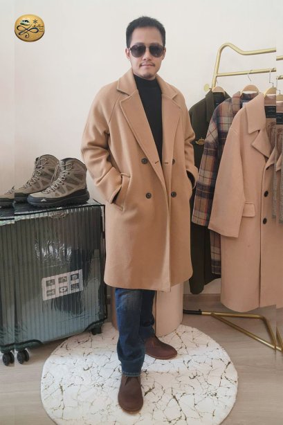 เช่าเสื้อโค้ทผู้ชาย  รุ่น Chicory Coffee Double Breasted Coat	2107GCL1229FABR1