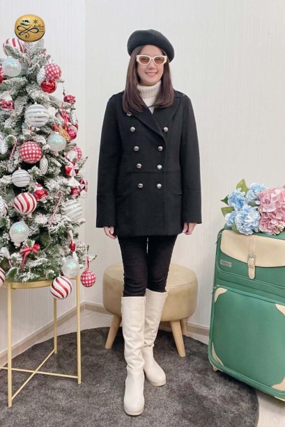 เช่าเสื้อโค้ทผู้หญิง  รุ่น Anthracite Black Single Breasted Coat	2107GCL1355FABK1