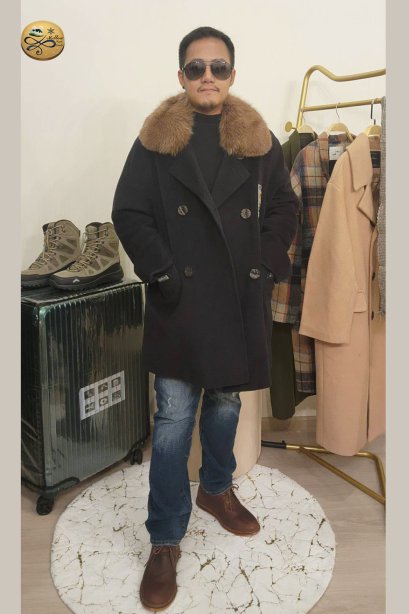 เช่าเสื้อโค้ทผู้ชาย รุ่น  Anthracite Black Double Breasted Coat	2107GCL1365FABK1